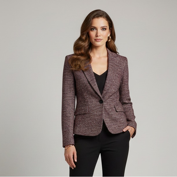 Talbots Women's Tweed Blazer - Red And Black